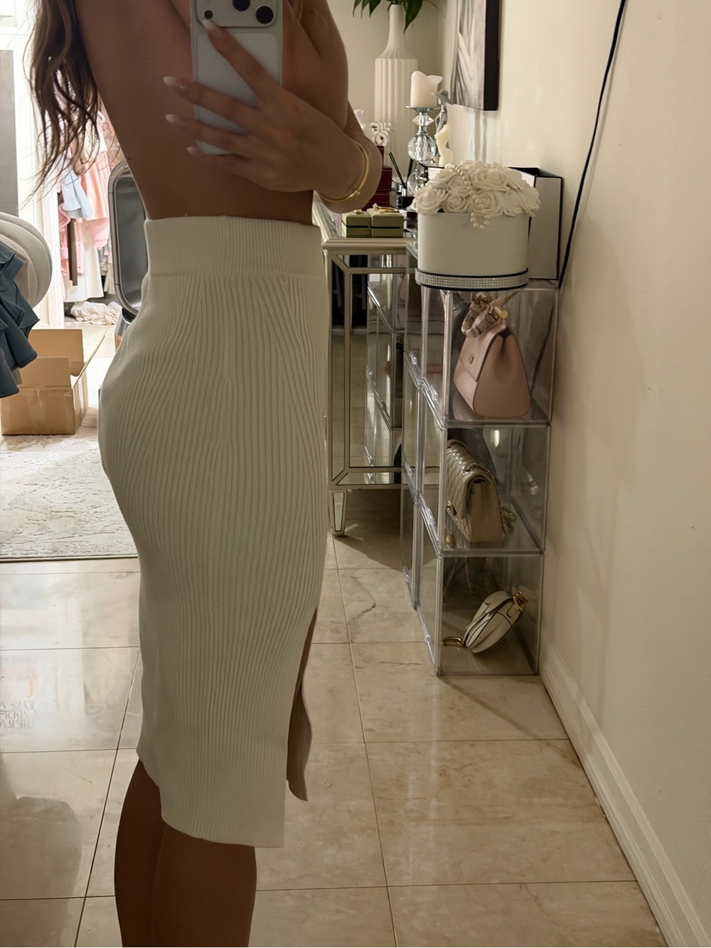 Abercrombie knit Midi Skirt in Cream